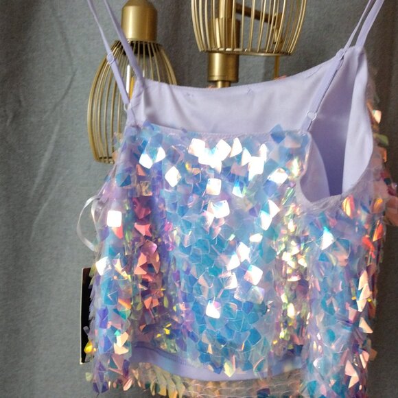 Lulu’s Iridescent Sequin Camisole Crop Top NWT Pastel Festival Party - Picture 8 of 10